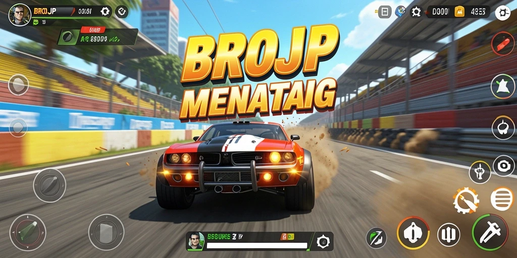 Tampilan gameplay <strong>BROJP</strong> yang menegangkan dan penuh aksi balapan.
