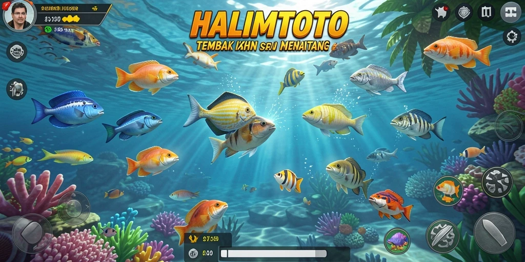Menampilkan gameplay seru dari HALIMTOTO, permainan Tembak Ikan yang mengasyikkan.