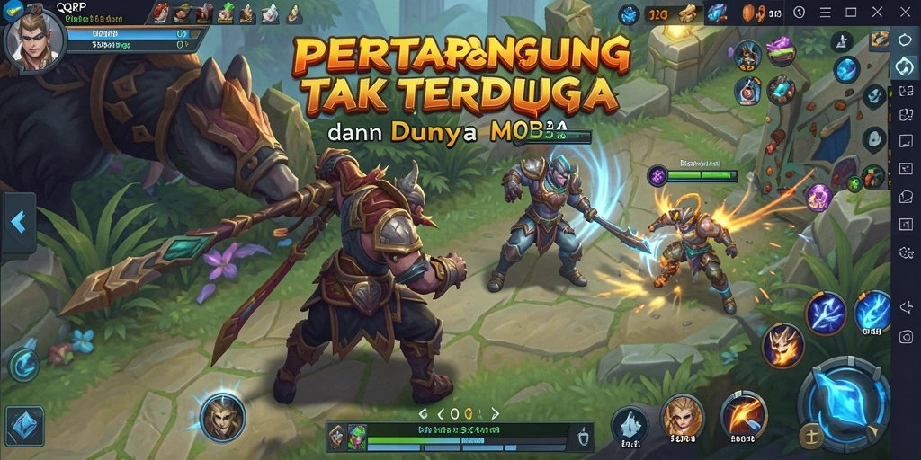 Tampilan seru dari gameplay MOBA di QQRP.