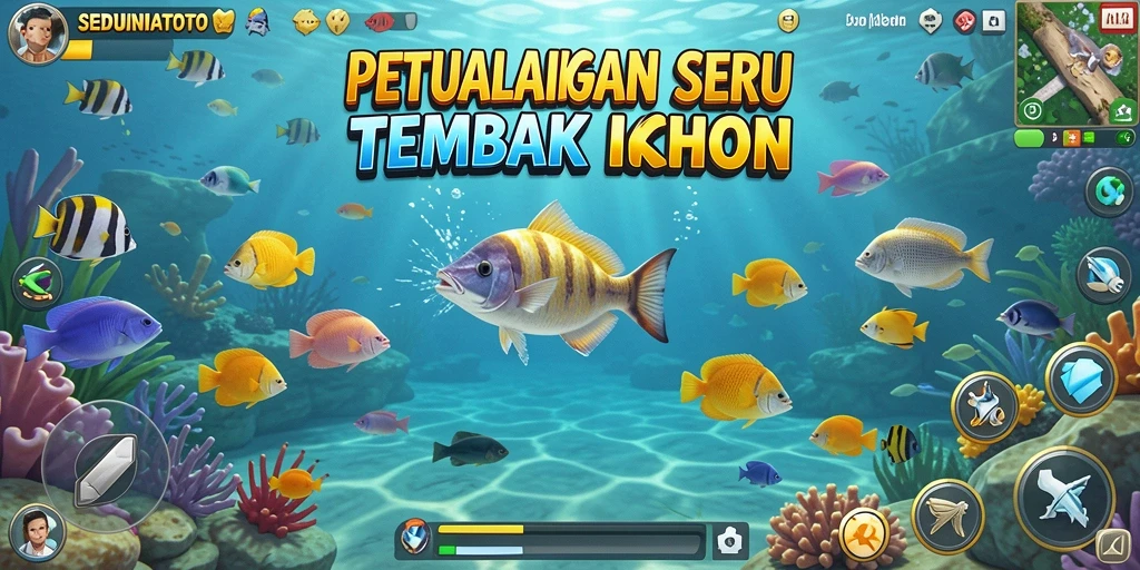 Tangkapan layar gameplay SEDUNIATOTO menampilkan aksi seru menangkap ikan.