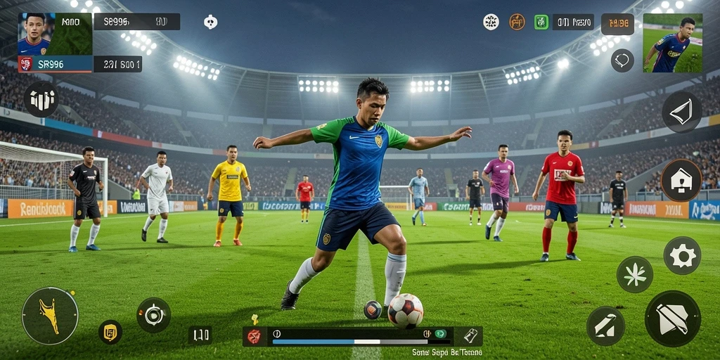 Tampilan gameplay SR996 yang menarik dan dinamis dalam permainan sepak bola.