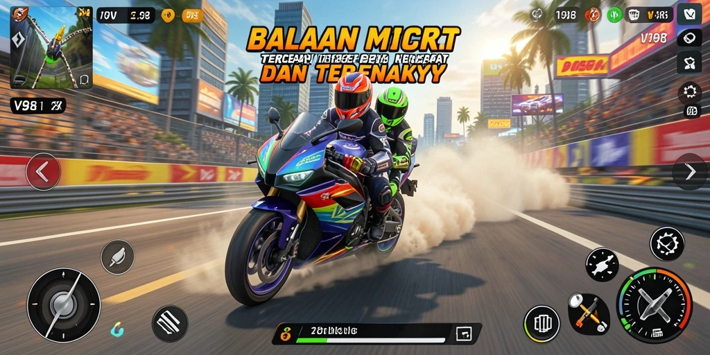 Gameplay mendebarkan di V98 dengan motor balap tercepat.